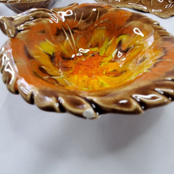 VTG California Originals Fall Leaf-Shaped Ceramic Serving Dish Set Orange Brown - Picture 5 of 9